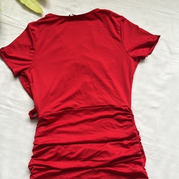 ⭐️LIUMILAC ruched wrap V neck casual bodycon ruffle dress⭐️ - Picture 8 of 10